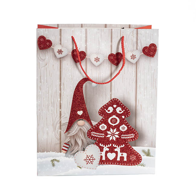 Paper Bag Christmas Gnome Matte White Pk 6 (260x120x320mmH)