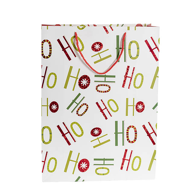 Paper Bag Christmas HoHoHo Matte White Pk 6 (310x120x420mmH)
