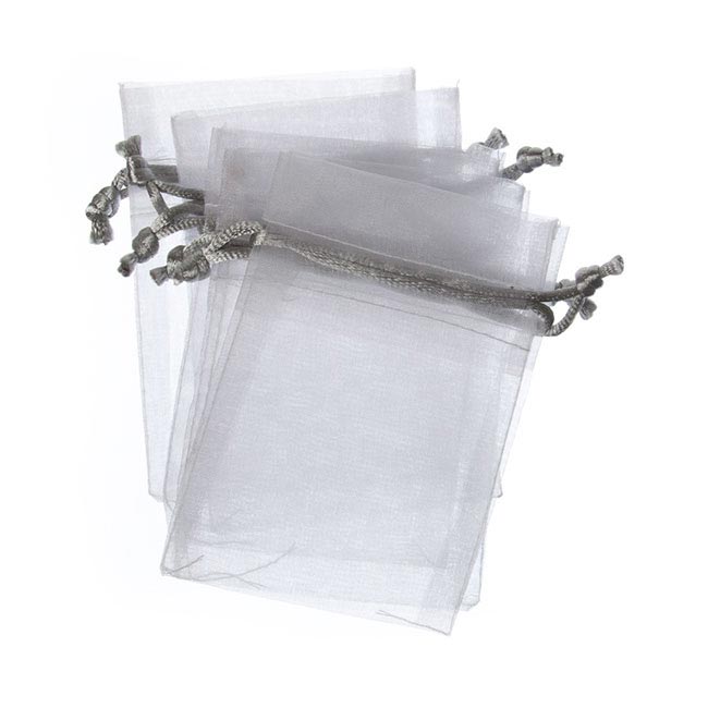 Organza Bag Small White Silver (7.5x10cmH) Pack 10