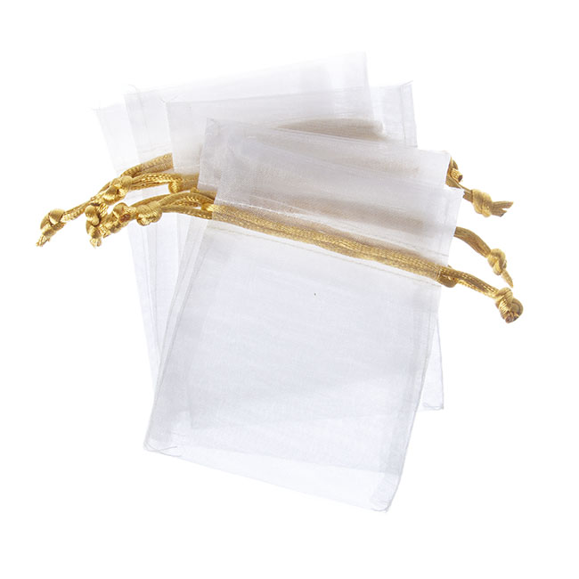 Organza Gift Bag Medium White Gold Pk10 (12.5x17cmH)
