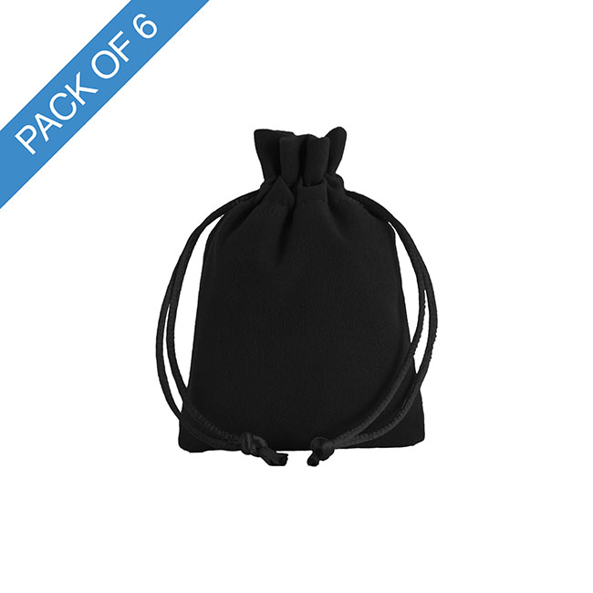 Velvet Gift Bag Small Pack 6 Black (7.5x10cmH)