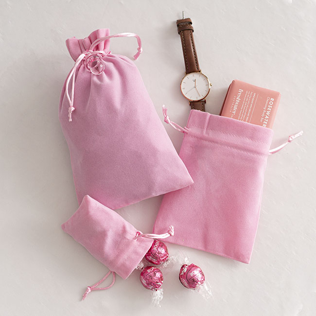 Velvet Gift Bag Large Pack 6 Baby Pink (15x24cmH)