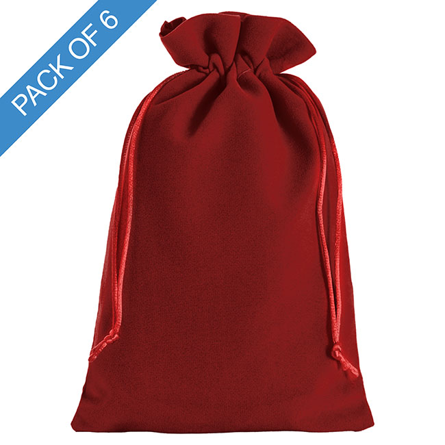 Velvet Gift Bag Large Pack 6 Red (15x24cmH)