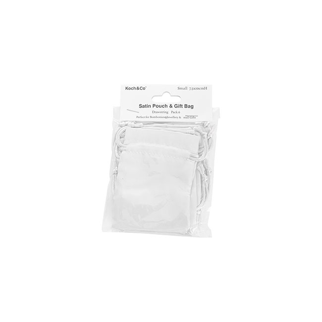 Satin Gift Bag Small Pack 6 White (7.5x10HcmH)