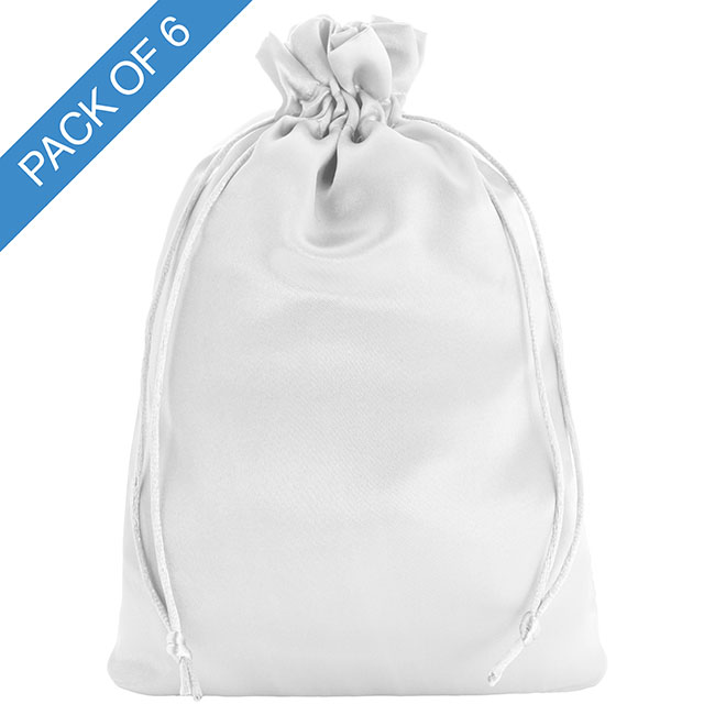 Satin Gift Bag Large Pack 6 White (15x24HcmH)