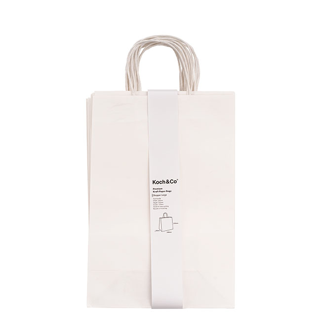 Kraft Paper Bag Shopper Large White Pk10 (240Wx120Gx355mmH)