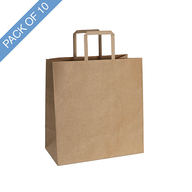 Kraft Bag Grocery Flat Handle Brown Pk10 (320Wx175Gx340mmH)
