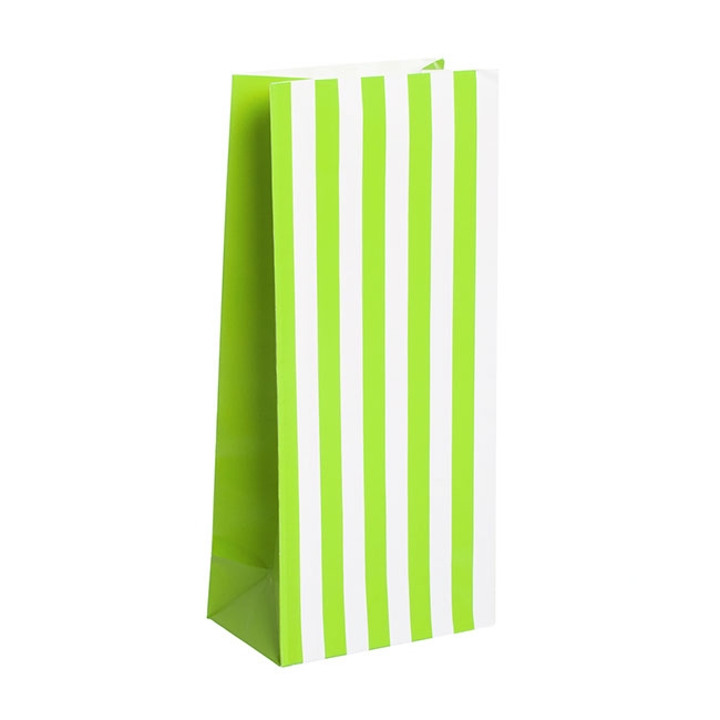 Lolly Bag Large Stripes Lime (10Wx6Gx22.5cmH) Pack 25