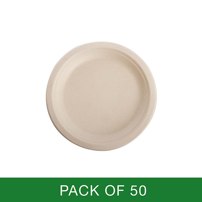 Sugarcane Lunch Plate Natural (18cm) Pack 50