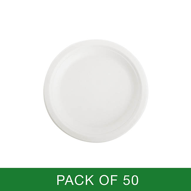 Sugarcane Lunch Plate White (18cm) Pack 50