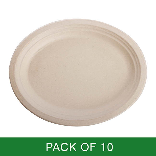 Sugarcane Oval Plate Natural (32x26cm) Pack 10