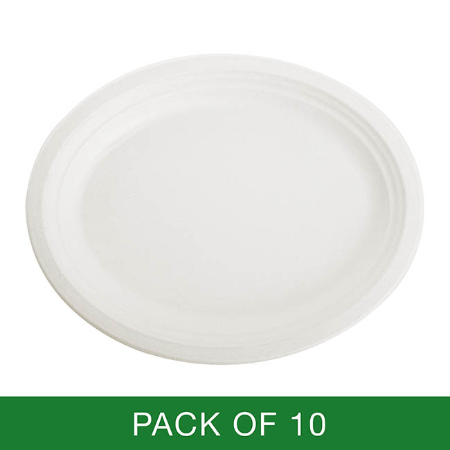 Sugarcane Oval Plate White (32x26cm) Pack 10