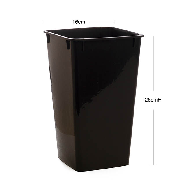 Display Flower Bucket Plastic Square 4L Black (16x16x26cmH)