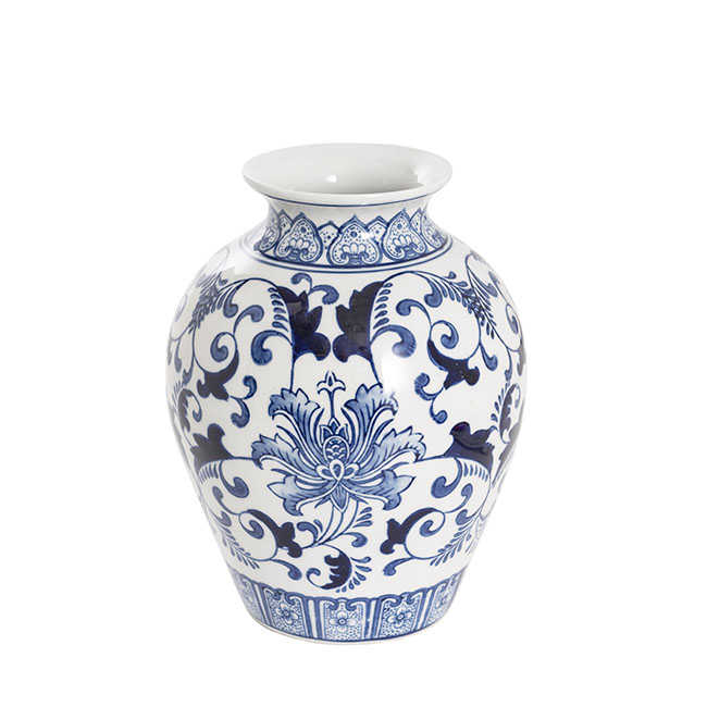 Long Neck Orient Porcelain Jar Vase Blue & White (18×25cmH)