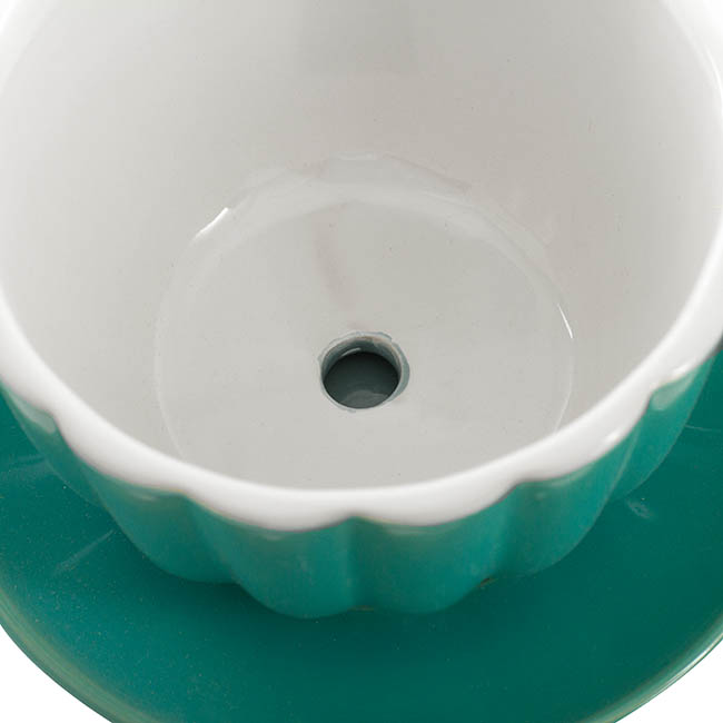 Ceramic Tea Cup Pot Saucer Drain Hole Tiff Blue (15TDx10cmH)