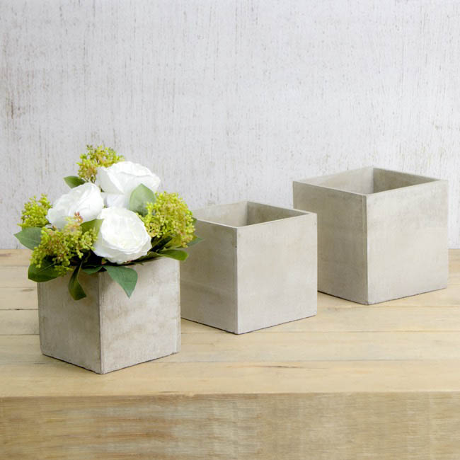 Cement Floral Cube Grey (14x14x14cmH)