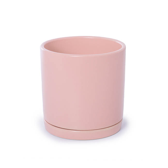 Ceramic Loreto Plant Pot & Plate Matte Pink Sand (15Dx15cmH)