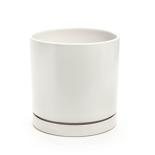 Ceramic Loreto Plant Pot & Plate White Set 2 (21.5Dx21.5cmH)