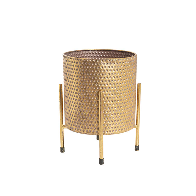 Pressed Metal Planter with Rack Gold (16x16x22.5cmH)