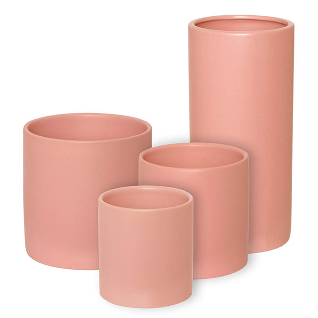 Ceramic Cylinder Pot Satin Matte Coral (10.5x10.5cmH)