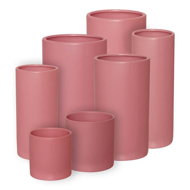 Ceramic Cylinder Pot Satin Matte Chateau Rose (12x12.5cmH)