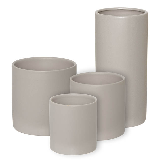 Ceramic Cylinder Pot Satin Matte Light Grey (12x12.5cmH)