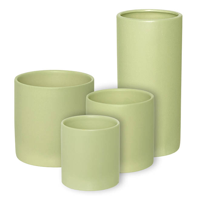 Ceramic Cylinder Pot Satin Matte Sage (12x12.5cmH)