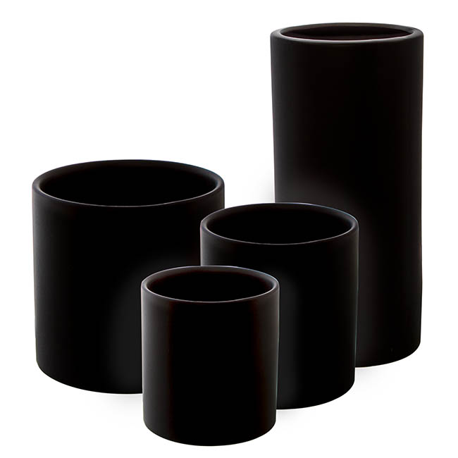 Ceramic Cylinder Pot Satin Matte Black (14x14cmH)