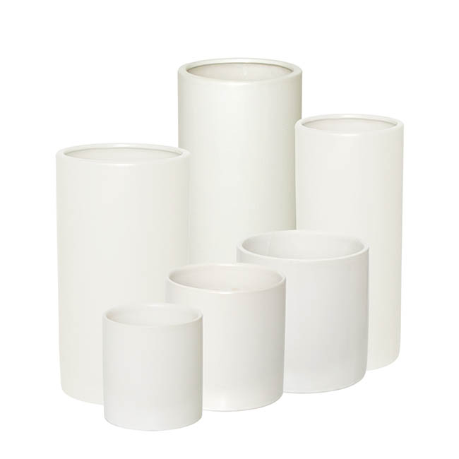 Ceramic Cylinder Pot Satin Matte White (14x14cmH)