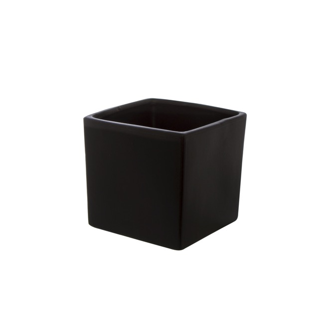 Ceramic Cube Pot Satin Matte Black (12x12x12cmH)