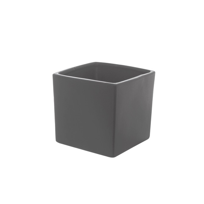 Ceramic Cube Pot Satin Matte Charcoal (12x12x12cmH)