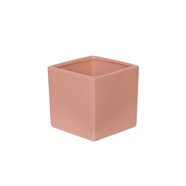 Ceramic Cube Pot Satin Matte Coral (12x12x12cmH)