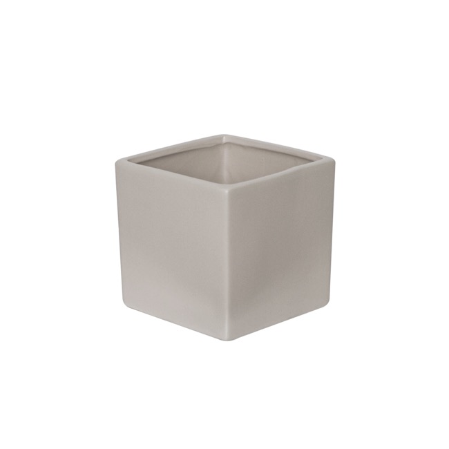 Ceramic Cube Pot Satin Matte Light Grey (12x12x12cmH)