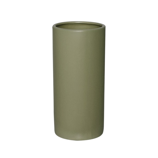 Ceramic Cylinder Pot Satin Matte Moss (13x28cmH)