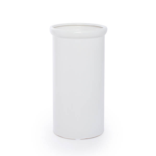 Ceramic Aphrodite Cylinder Vase Satin Matte White (16x28cmH)