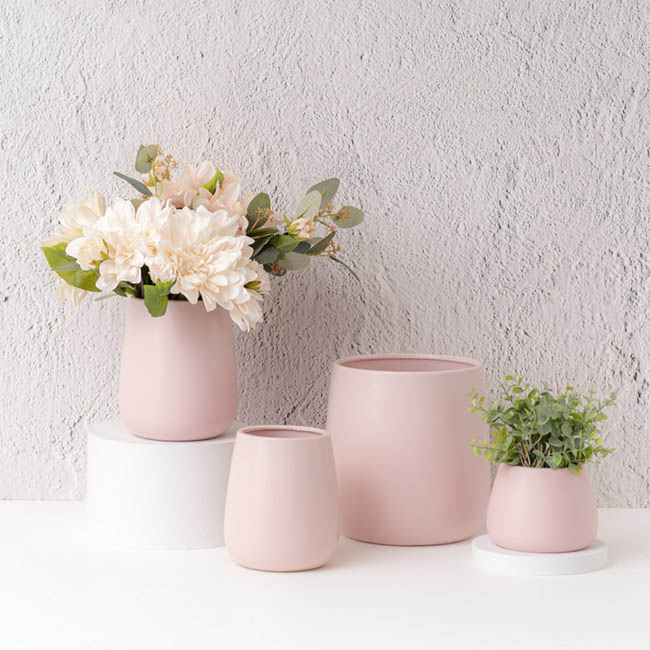 Ceramic Taron Belly Pot Matte Soft Pink (15.5x18cmH)