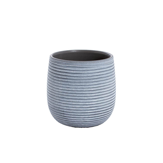 Ceramic Belly Ribbed Round Pot Dark Grey (15.5x15.5cmH)