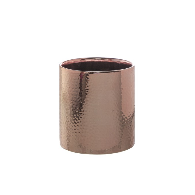 Ceramic Metallic Cylinder Pot Rose Gold (13.5x12cmH)