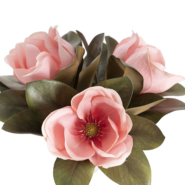 Vase Arrangement Magnolia 3 Stem 3D Real Touch Pink (30cmH)