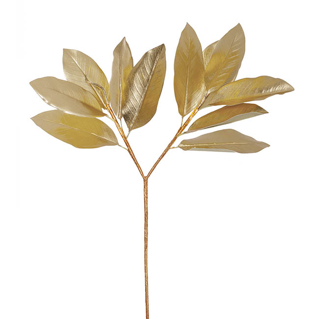 Magnolia Leaves Spray Metallic Champagne Gold (73cmH)