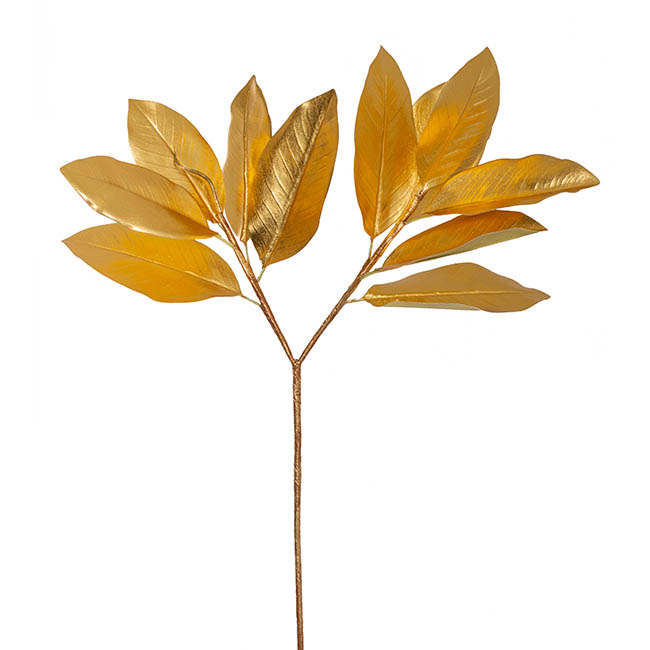 Magnolia Leaves Spray Metallic Gold (73cmH)