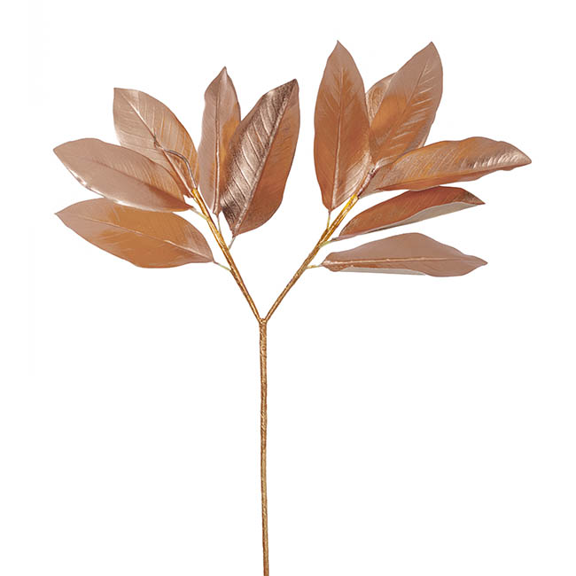 Magnolia Leaves Spray Metallic Rose Gold (73cmH)