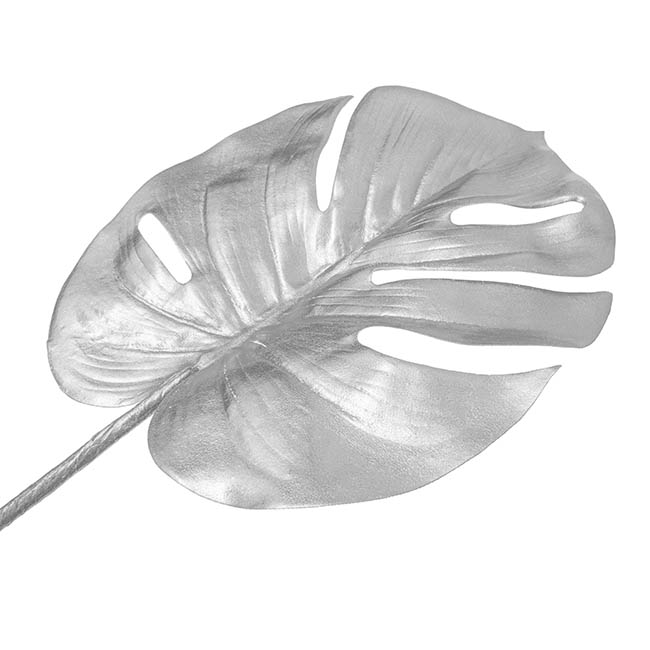 Monstera Split Philo Leaf Metallic Silver (59cmH)