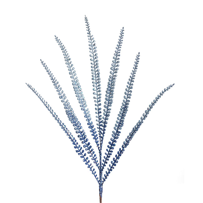 Artificial Glitter Fern Leaf Spray Blue (90cmH)