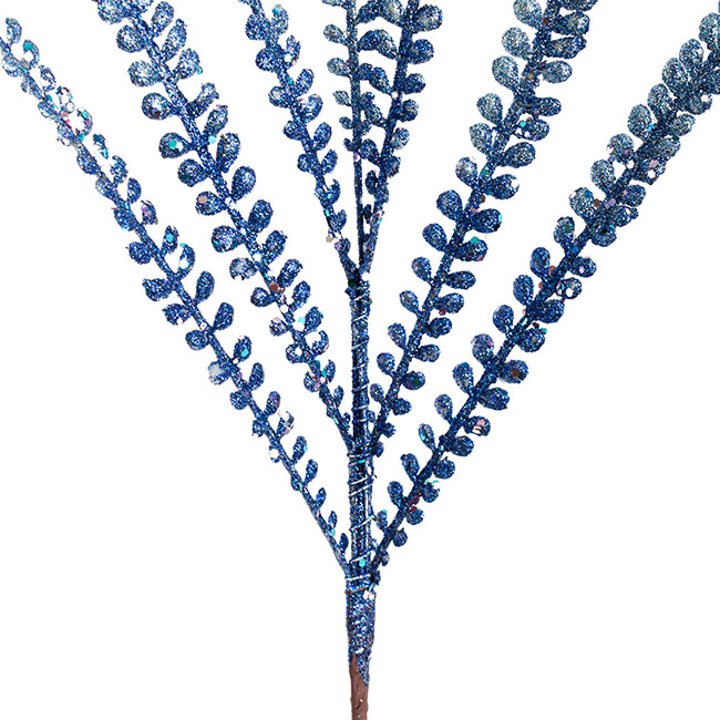 Artificial Glitter Fern Leaf Spray Blue (90cmH)