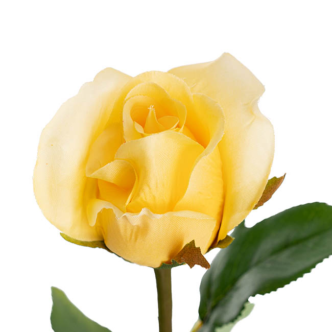 Siena Silk Rose Large Bud Half Open Soft Yellow (66cmH)