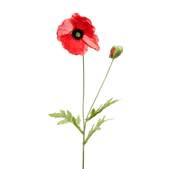 Poppy Flower Stem with Black Centre Red (60cmH)