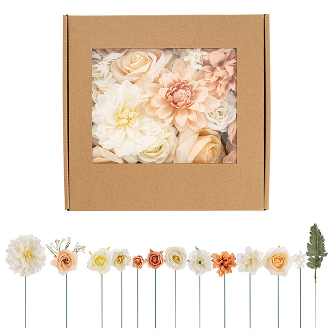 DIY Mixed Rose & Dahlia Arrangement Box Beige (26x25x6cmH)