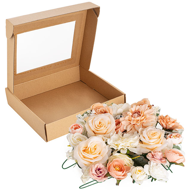 DIY Mixed Rose & Dahlia Arrangement Box Beige (26x25x6cmH)