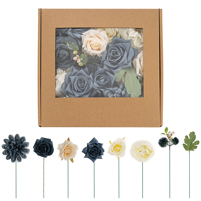 DIY Rose Peony & Dahlia Arrangement Box Blue (26x25x6cmH)